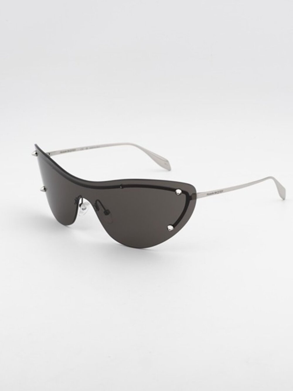 Alexander McQueen AM0413S 007 Sunglasses Silver Shield Frame, Grey Lenses